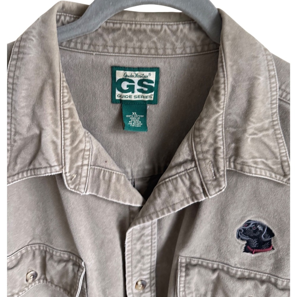 Gander Mountain Guide Series Canvas Shirt XL Tan Dog Embroidery Hunting Workwear - Picture 3 of 4